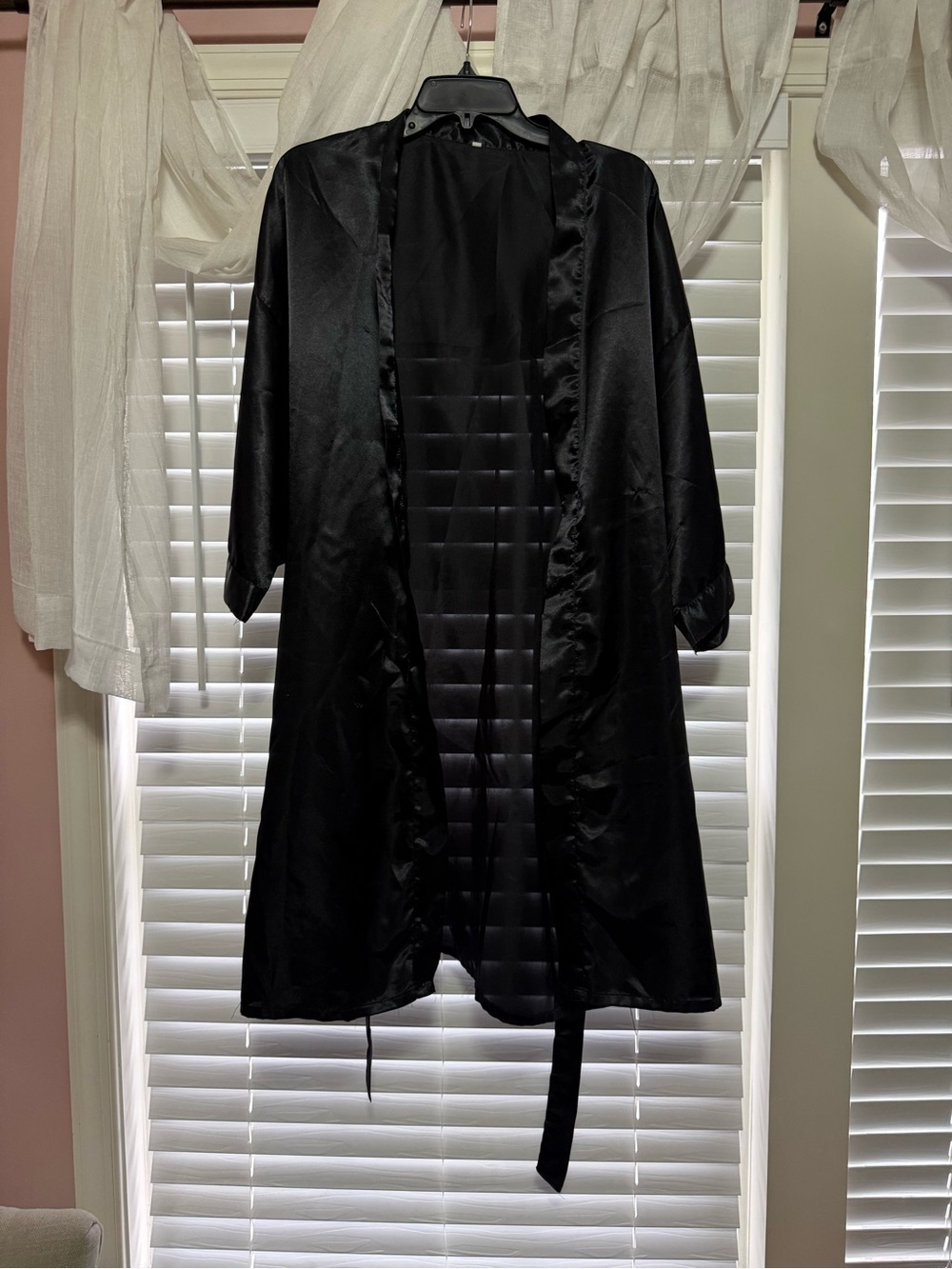 Amazon Essentials Black Satin Open-Front Trench Robe